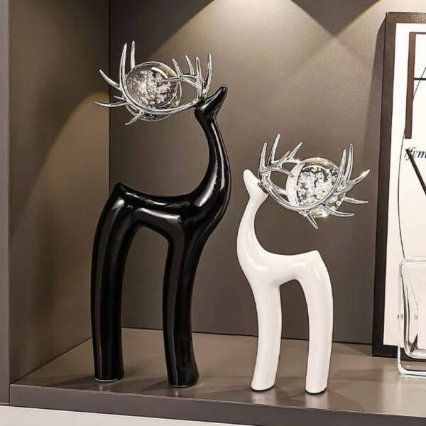 Ceramics Home Desk Ornament Elk With Crystal Ball On Antler - Image 3