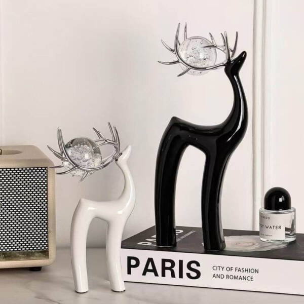 Ceramics Home Desk Ornament Elk With Crystal Ball On Antler
