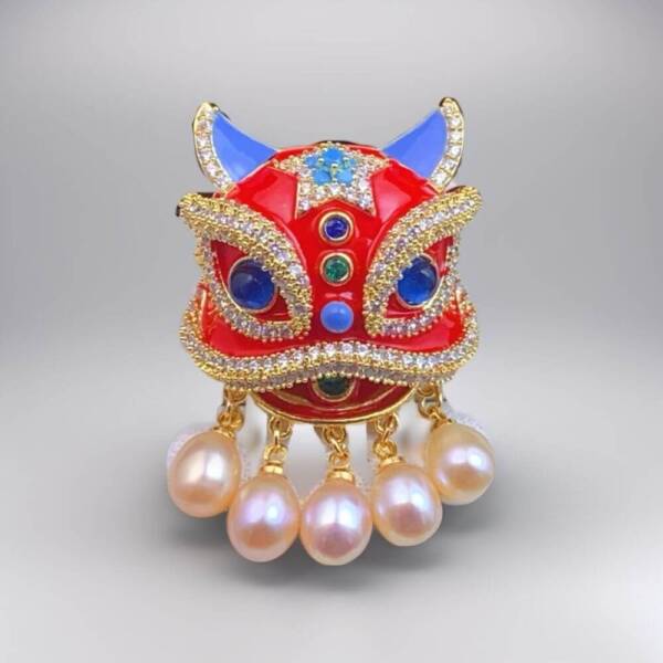 Cheap Chinese Traditional Lion Demonstraion Pearl Breastpin On Sale